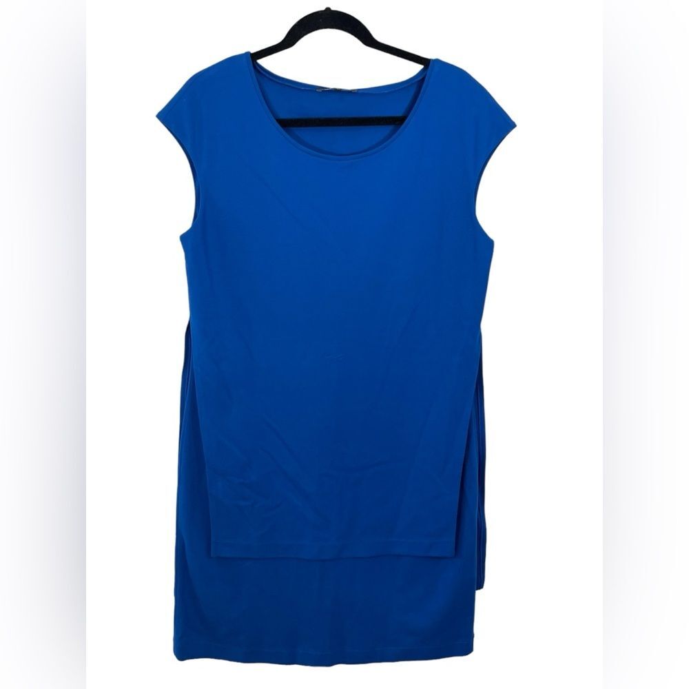 Lafayette 148 Asymmetrical Knit Stretch Dress Size LARGE in Cobalt Blue